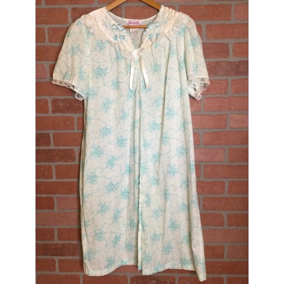 Vintage Dreamcoats Women's Nightgown Housecoat Set Floral Print Lace Detail Sz M - Picture 8 of 16